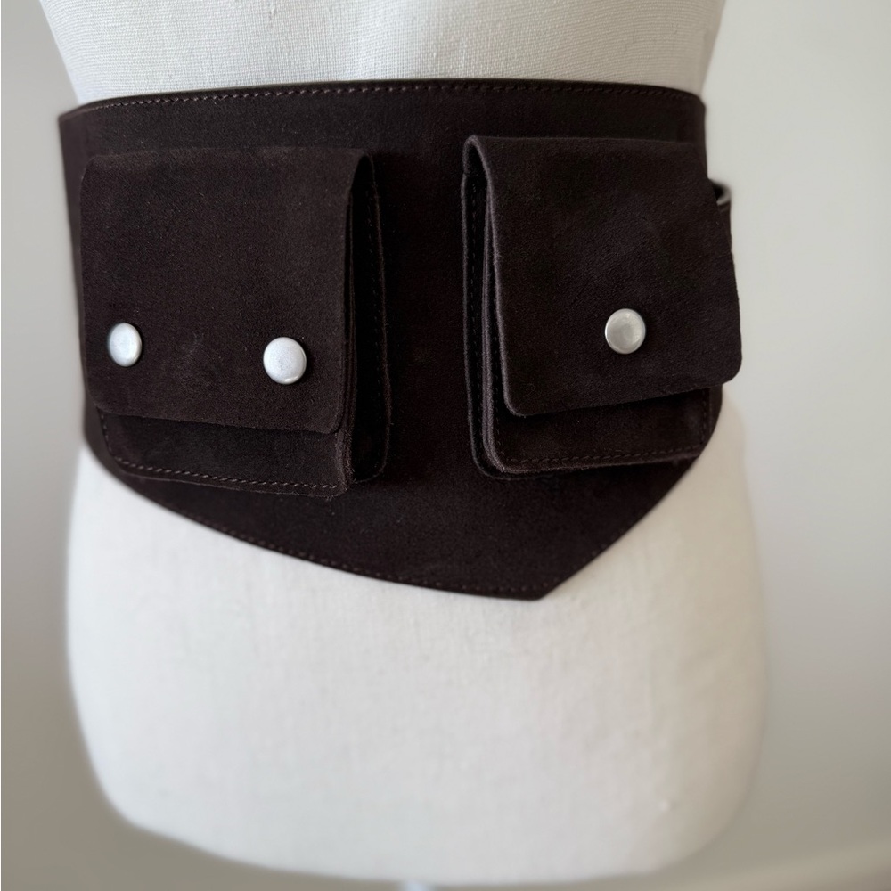 Zara Dark Brown Suede Belt with Pockets